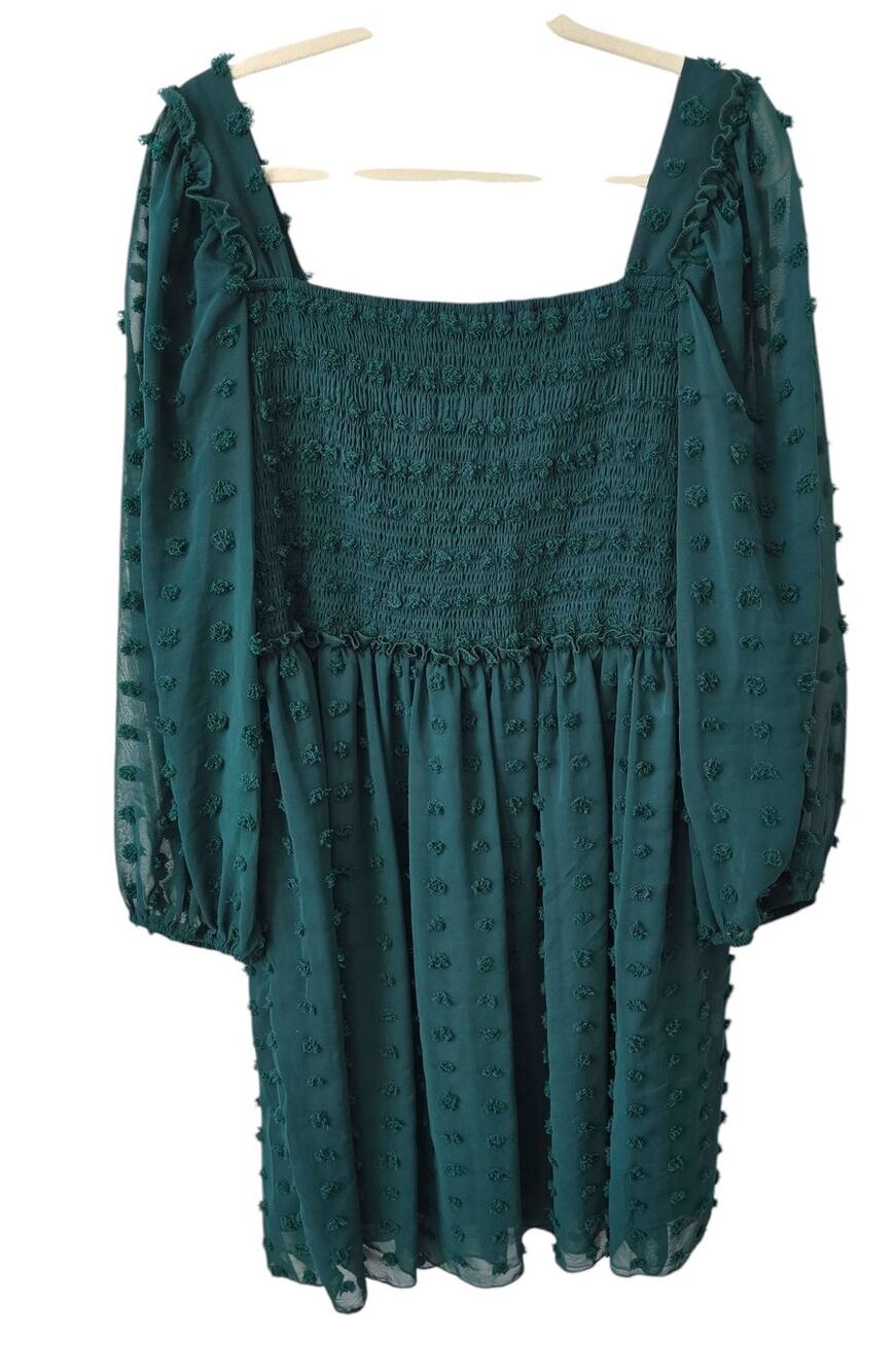 BTFBM Women's Dark Green Square Neck Long Sleeve Dress Size XXL